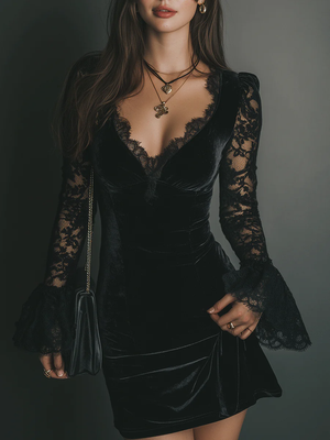 Vestido Leandra · Corto de terciopelo y encaje