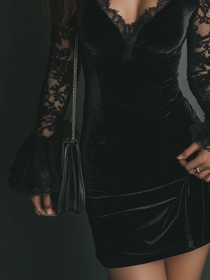 Vestido Leandra · Corto de terciopelo y encaje
