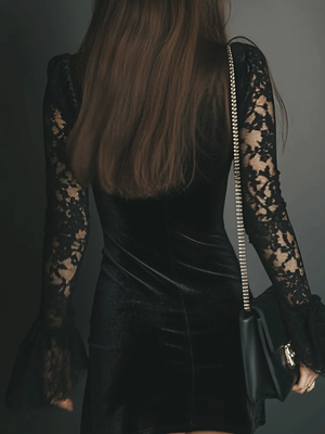 Vestido Leandra · Corto de terciopelo y encaje