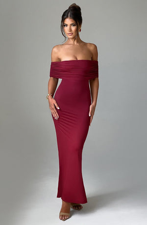 Tindra | Robe longa Bardot refinada