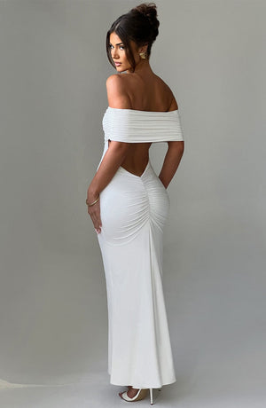 Tindra | Robe longa Bardot refinada