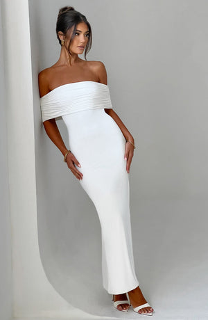 Tindra | Robe longa Bardot refinada