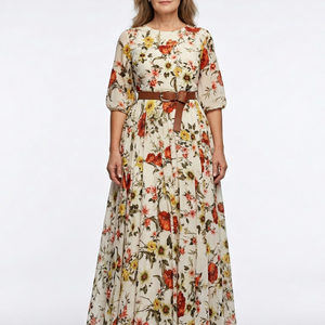 Vestido Fernanda · Maxi floral con cinturón