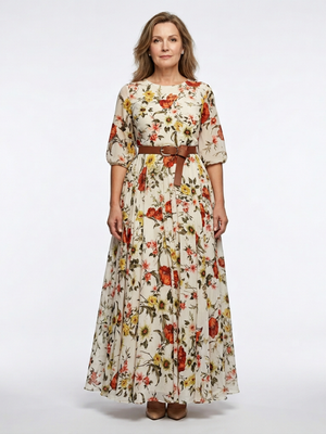 Vestido Fernanda · Maxi floral con cinturón