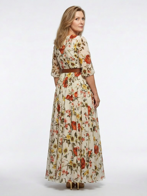 Vestido Fernanda · Maxi floral con cinturón
