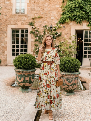 Vestido Fernanda · Maxi floral con cinturón