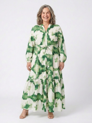 Vestido Virginia · Maxi de manga larga con cintura anudada
