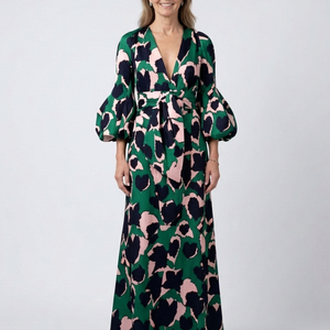 Vestido Rosario · Maxi de manga larga con cintura anudada