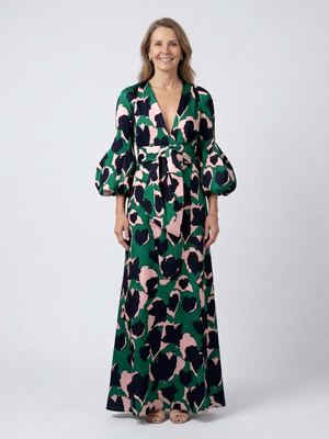Vestido Rosario · Maxi de manga larga con cintura anudada