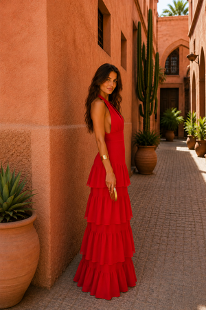 Vestido Ramona · Largo en rojo intenso