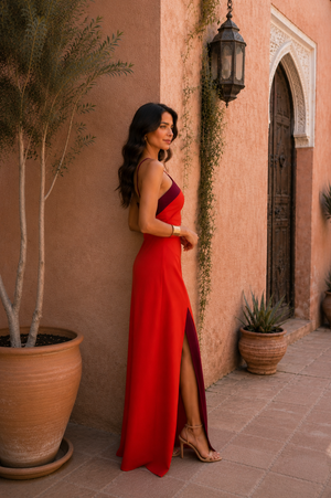 Vestido Sira · Largo halter con abertura