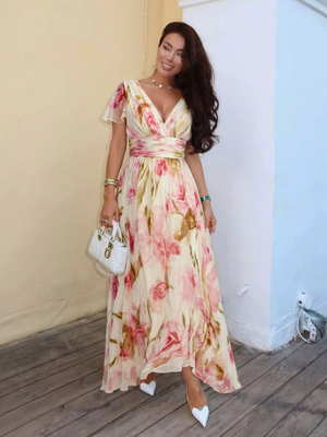 Vestido Rosalía · Maxi floral con escote en V