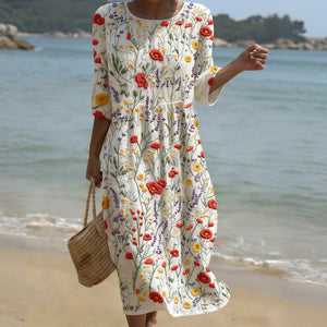 Vestido Zoe · Maxi floral de cuello redondo