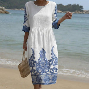 Vestido Indira · Maxi de cuello redondo