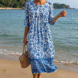 Vestido Juana · Maxi de cuello redondo