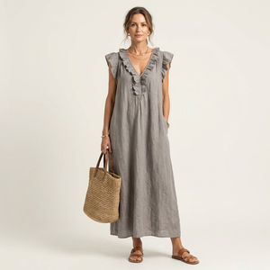 Vestido Edurne · Maxi de lino con encaje en V