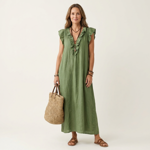 Vestido Edurne · Maxi de lino con encaje en V
