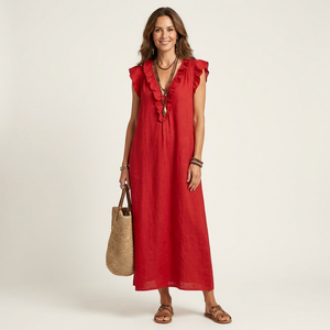 Vestido Edurne · Maxi de lino con encaje en V