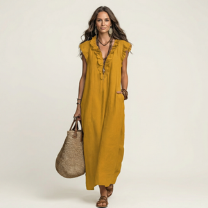 Vestido Edurne · Maxi de lino con encaje en V