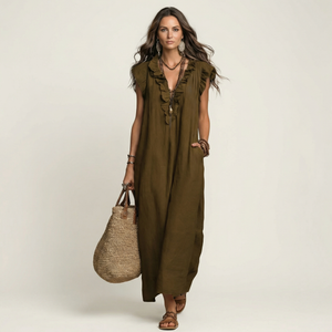 Vestido Edurne · Maxi de lino con encaje en V