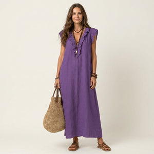 Vestido Edurne · Maxi de lino con encaje en V