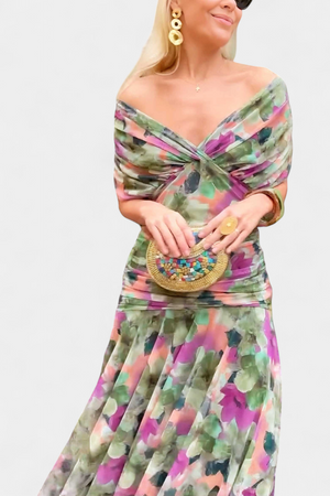 Vestido Idoia · Floral largo con escote en V