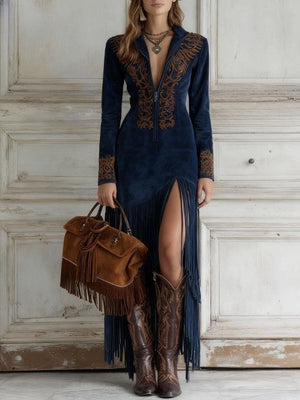 Vestido Micaela · Largo bordado con cremallera