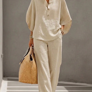 Conjunto Oria · De algodón lino con mangas y pantalón ancho