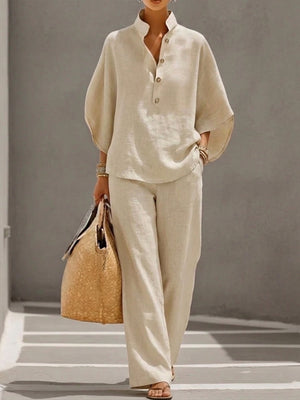 Conjunto Oria · De algodón lino con mangas y pantalón ancho