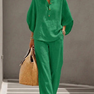 Conjunto Oria · De algodón lino con mangas y pantalón ancho