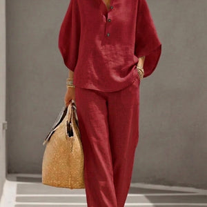 Conjunto Oria · De algodón lino con mangas y pantalón ancho