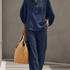 Conjunto Oria · De algodón lino con mangas y pantalón ancho
