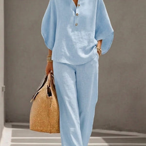 Conjunto Oria · De algodón lino con mangas y pantalón ancho