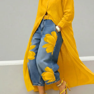 Vestido Primitiva · De lino & conjunto de denim floral