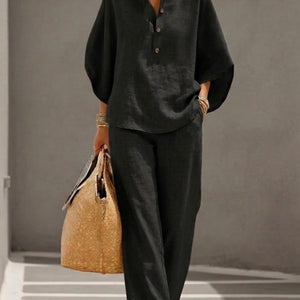 Conjunto Oria · De algodón lino con mangas y pantalón ancho