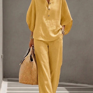 Conjunto Oria · De algodón lino con mangas y pantalón ancho