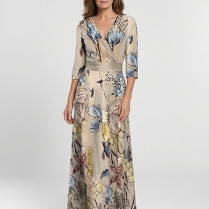Vestido Gabriela · Maxi floral cruzado de manga francesa