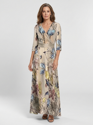 Vestido Gabriela · Maxi floral cruzado de manga francesa