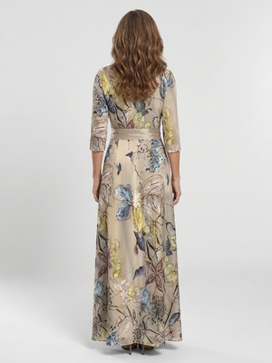 Vestido Gabriela · Maxi floral cruzado de manga francesa