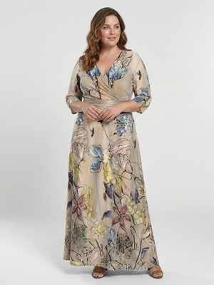 Vestido Gabriela · Maxi floral cruzado de manga francesa