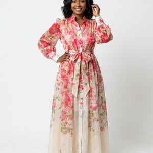 Vestido Leonor · Maxi floral fluido de manga larga